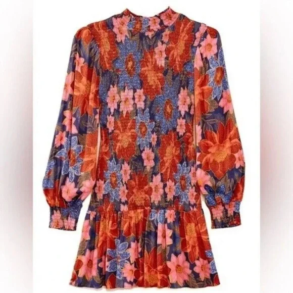 FARM RIO NWOT Garden Smocked Mini Dress in Navy - Picture 5 of 12